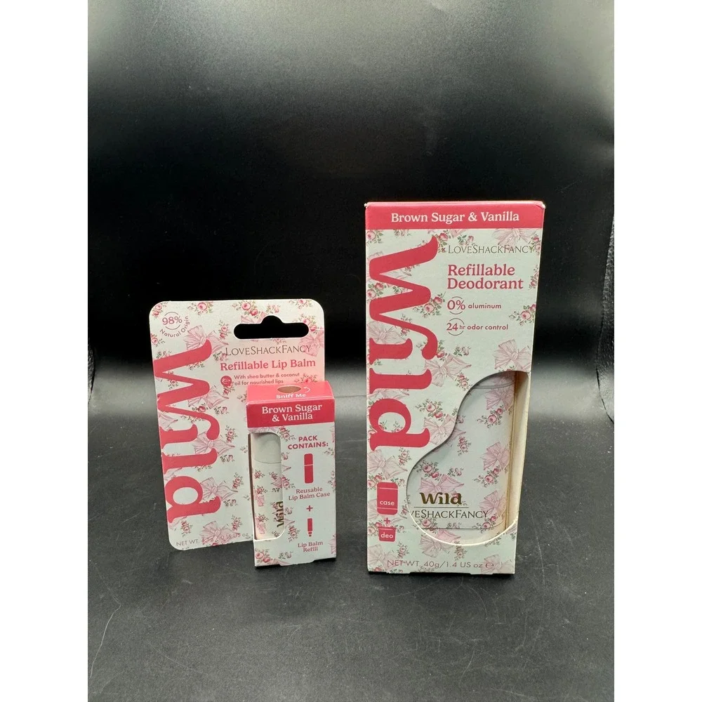 Wild x LoveShackFancy Brown Sugar & Vanilla Refillable Deodorant & Lip Balm Set